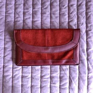 vintage red suede clutch purse